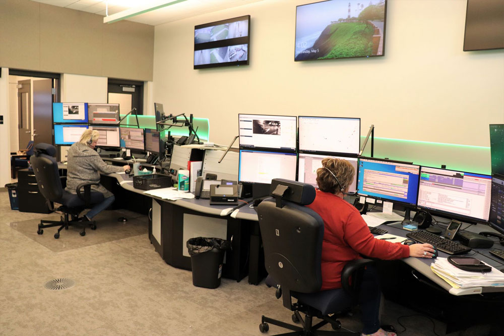 <b>Dispatchers staff their new workstations in the Washington County EOC.	</b>